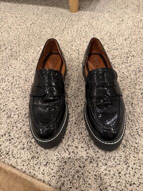 Franco Sarto Black Patent Loafers with Chunky Sole